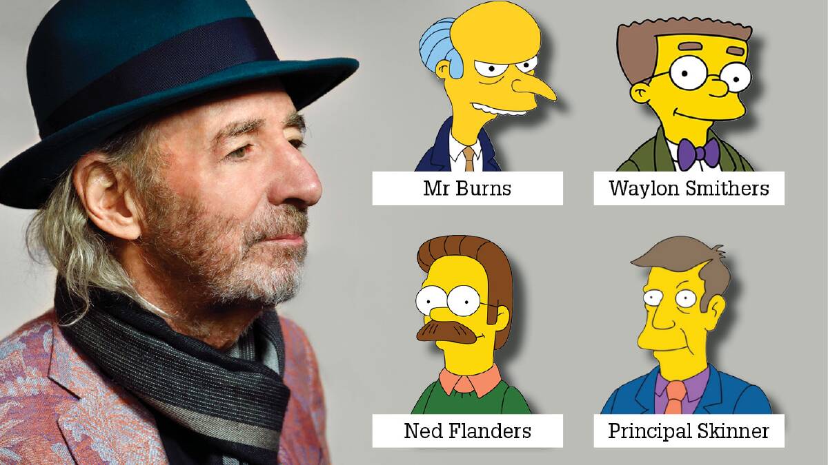 MANY HATS: Harry Shearer with some of the iconic The Simpsons characters he has helped bring to life. 