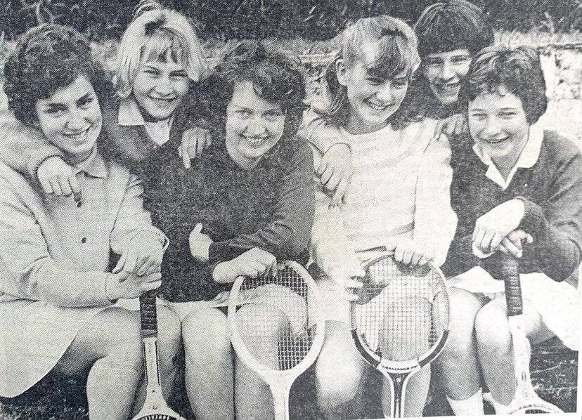 HIT: Junior players at a tennis tournament in Warrnambool including Rhonda Brian from Tarrone (second back) and Penny Brian from Woolsthorpe (third front row). 