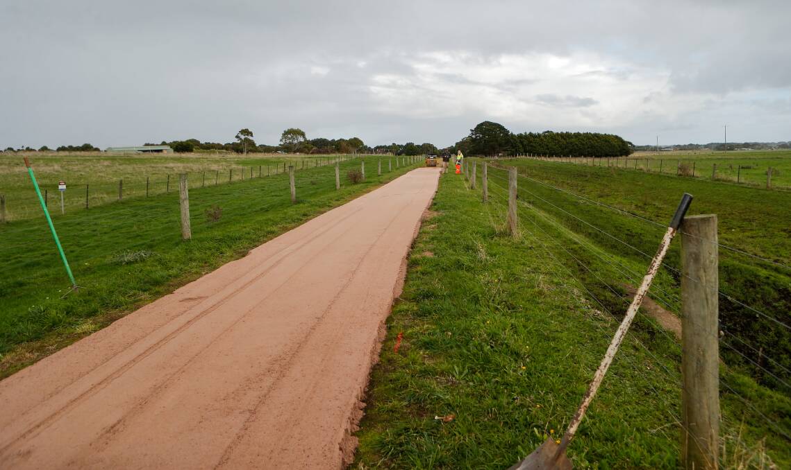 NEW LOOK: One of the sections of the trial of a new surface taking place on the Port Fairy to Warrnambool Rail Trail. Picture: Anthony Brady 
