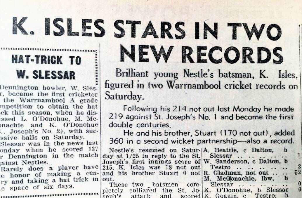 HISTORY: An article from The Standard from January 1950, detailing two double centuries in a week by Nestles' batsman Ken Isles. 
