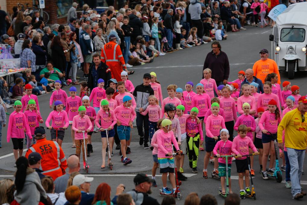 COLOURFUL: Members of the Port Fairy Surf Life Saving Club during the last New Year's Eve Parade held in the town in 2019. They will be back this year. Picture: Anthony Brady 