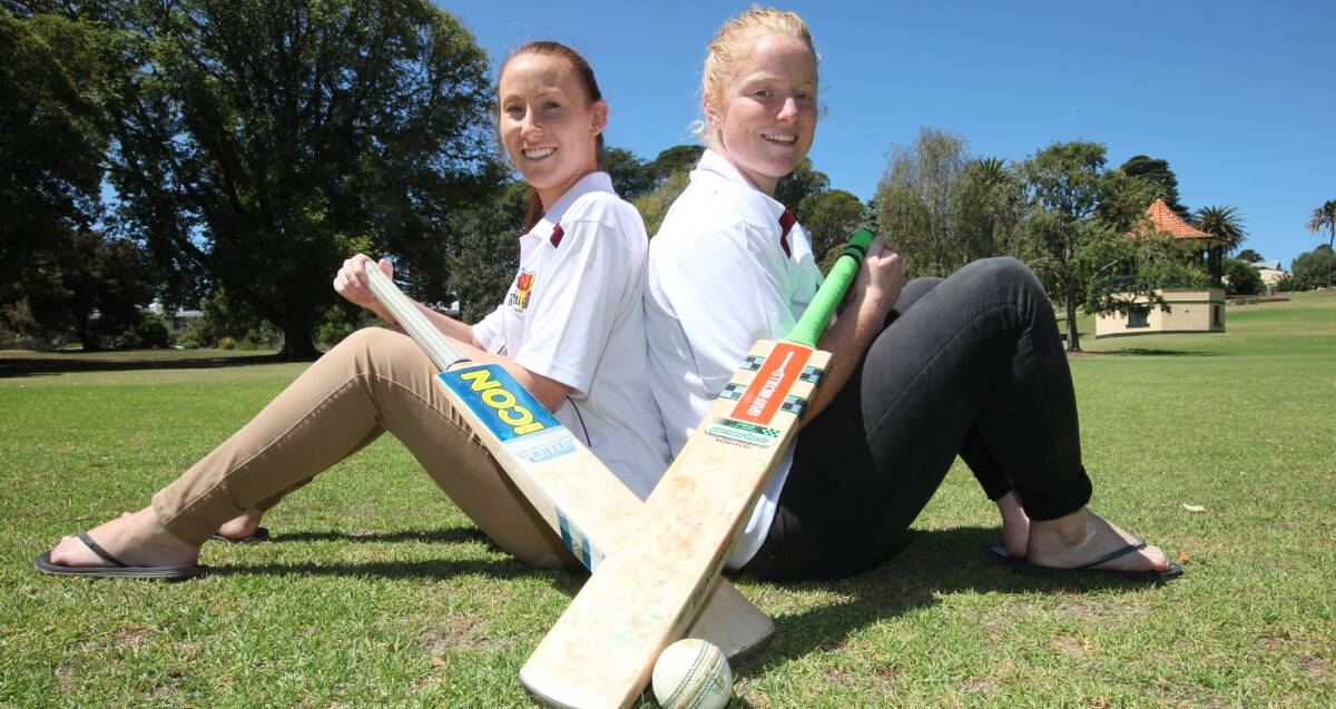 PIONEERS: Hannah Courtnell and Steph Townsend have become the first women to play division one in the Warrnambool and District Cricket Association. Picture: Anthony Brady