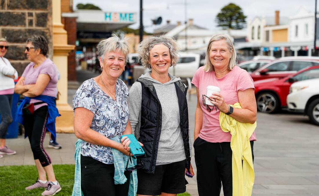 FRIENDS: Port Fairy's Lesley Griffin, Helen Crosier and Deb Digby enjoy their day out.