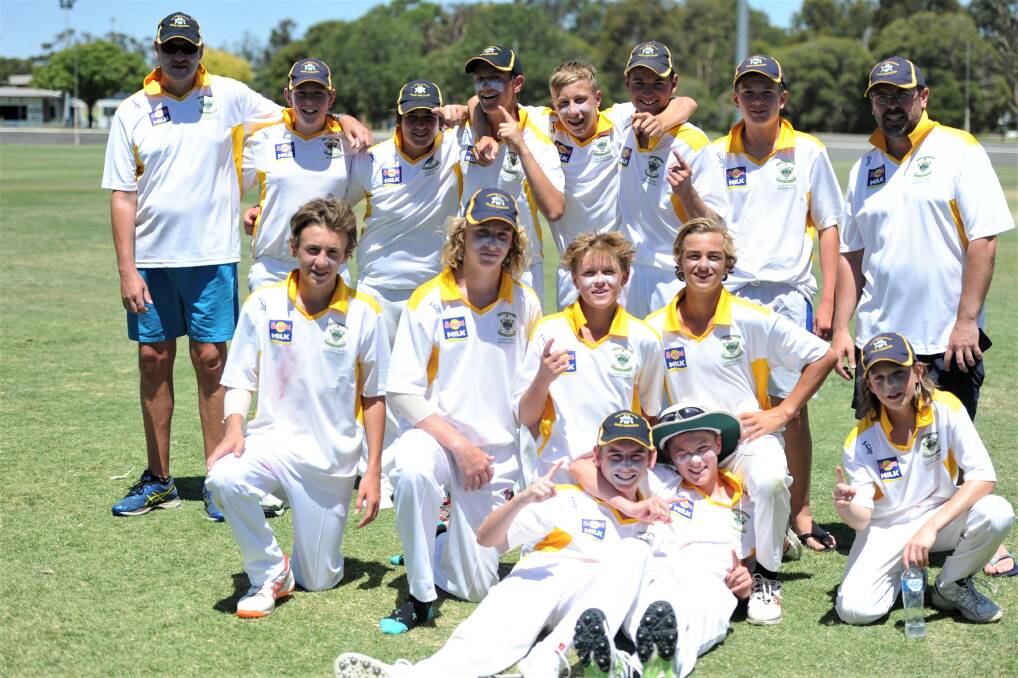 WINNERS: The Warrnambool Gold team celebrates victory in the Horsham Under 15 Country Week carnival. It defeated Mount Gambier in the final. Picture: Alexander Darling   