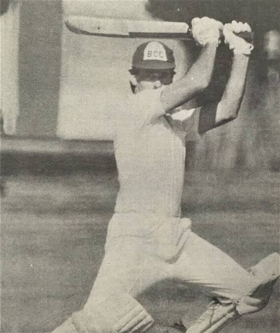 USING YOUR HEAD: Brierly Christ Church batsman Gary McLauchlin in full flight in 1986, complete with his baggy, monogrammed cap. 