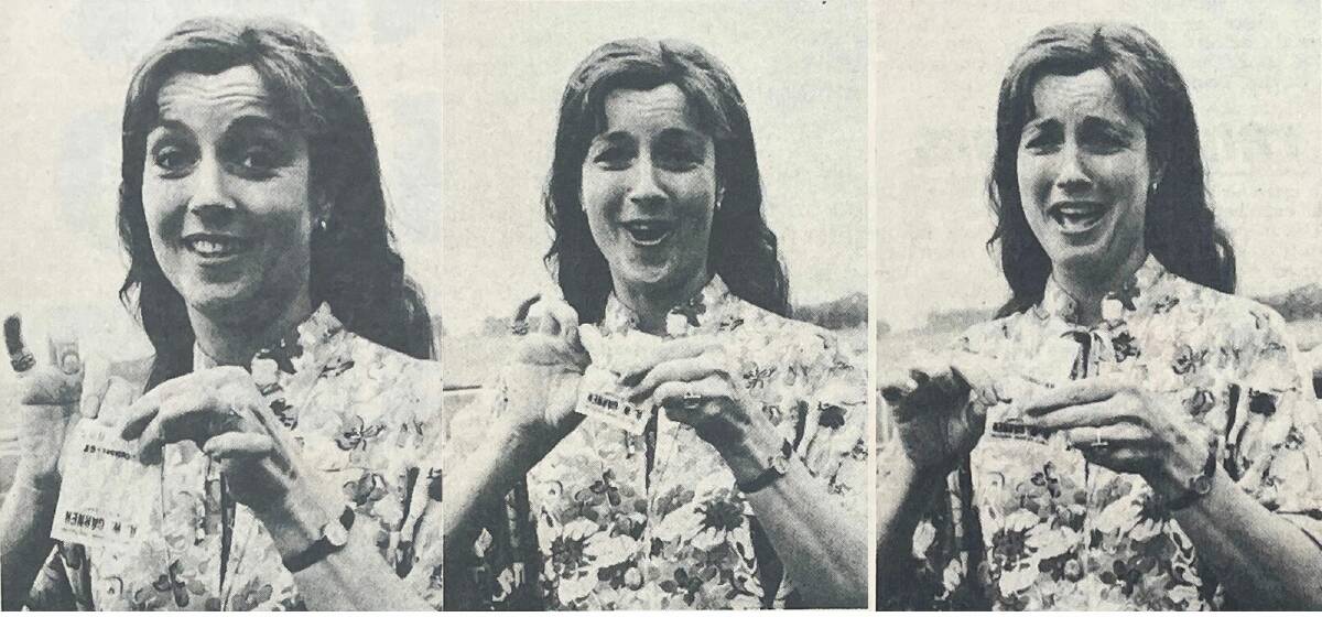 Lorraine Bayly with her losing betting ticket at the Purnim Races in 1979. File picture