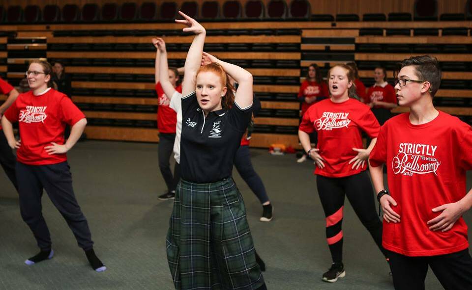 THEATRICAL: Cast members at rehearsals for Warrnambool College's Strictly Ballroom the Musical production, which will be performed in August.
