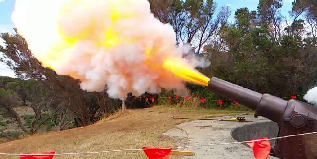 BIG BANG: A cannon firing at Battery Hill in Port Fairy during early 2020. 