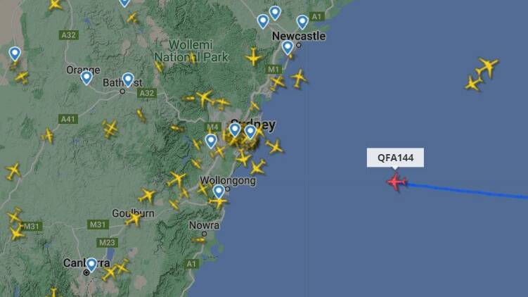 Qantas flight QF144 was flying over the Pacific Ocean when crews issued a mayday alert. Image by Flight Radar