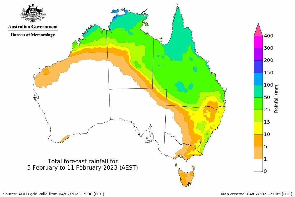 Up to 100 millimetres of rain could fall across northern Queensland this week, with higher isolated falls and thunderstorms. Image Bureau of Meteorology 