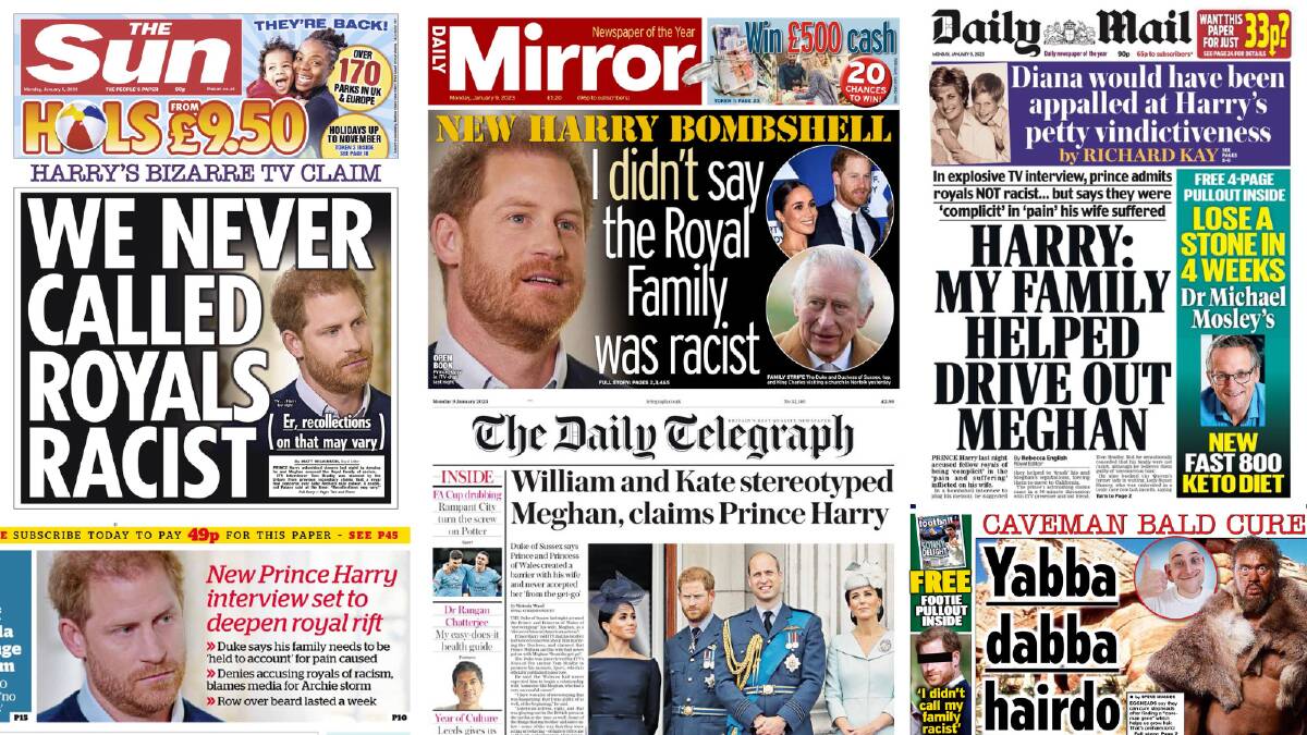 Headlines and front pages from newspapers across the United Kingdom and United States following Prince Harry's televised interviews.