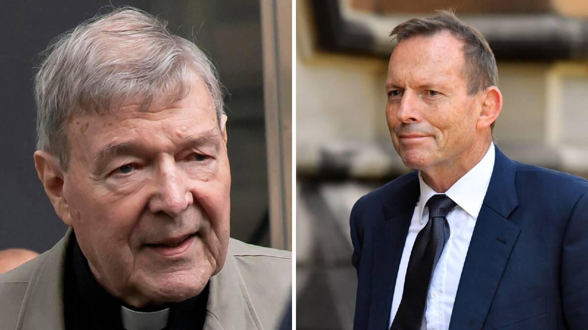Former Australian Prime Minister Tony Abbott (right) likened Cardinal George Pell's (left) time in jail as a "modern form of crucifixion". Pictures: AAP
