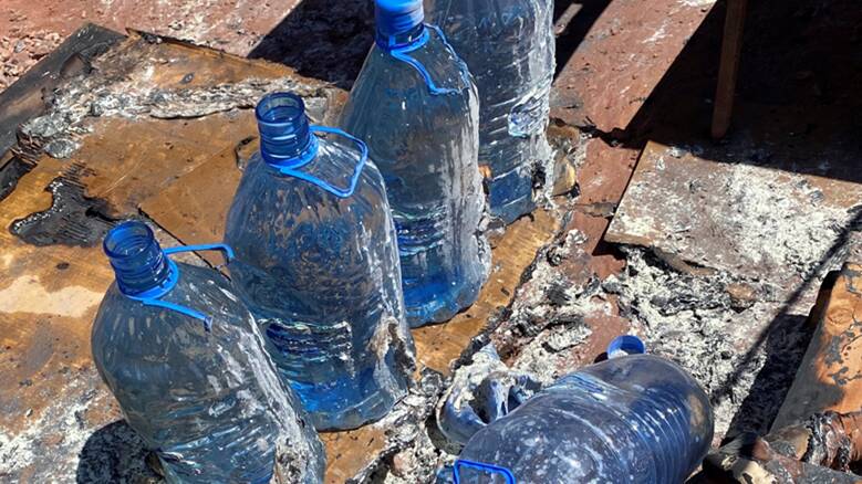 Water bottles left in the direct sunlight ignited a blaze in a South Australian business. Picture by SafeWork SA