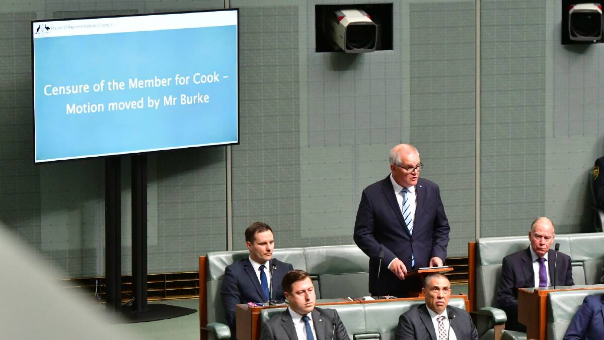 Former Scott Morrison defending his record during the censure motion on Wednesday morning. Picture by Elesa Kurtz