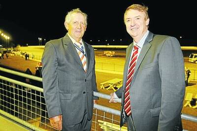 Terang Harness Racing Club president Bruce Clarke (left) with member for Polwarth Terry Mulder . 