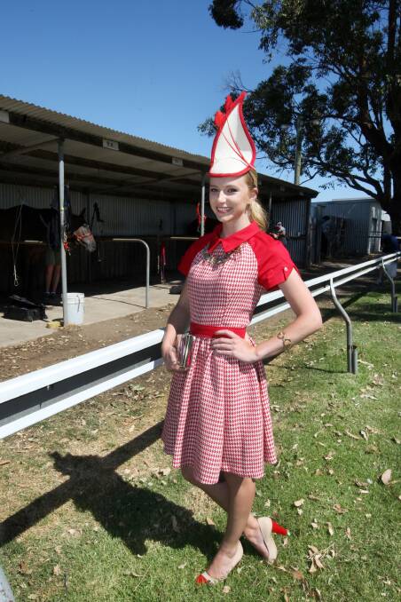Fashions on the Field runner up Alexandra Guy from Geelong made her own outfit and hate. T