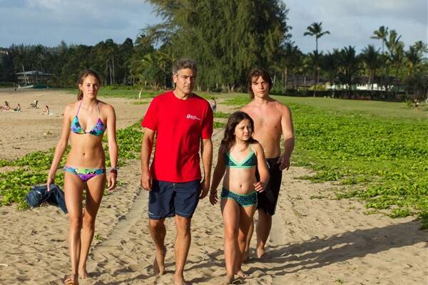 Shailene Woodley, George Clooney, Amara Miller and Nick Krause in  The Descendants .