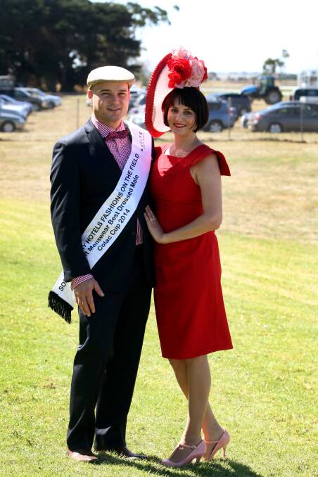 Brigette Cox from Bendigo finished third in the Fashions on the Field, with her husband who won the mens section.