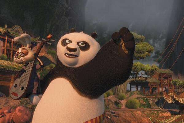 Po returns, clutching a musical rabbit, in  Kung Fu Panda 2 .