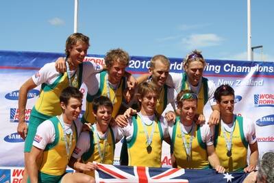 Tommy Bertrand, back row second from left, shares a world titles silver medal with his crew.