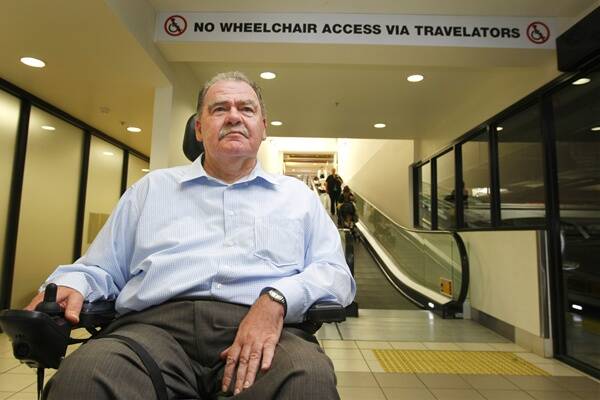 Ray Ahearn, of Warrnambool, is unhappy that he is not allowed to make use of the travelator at the Target complex.