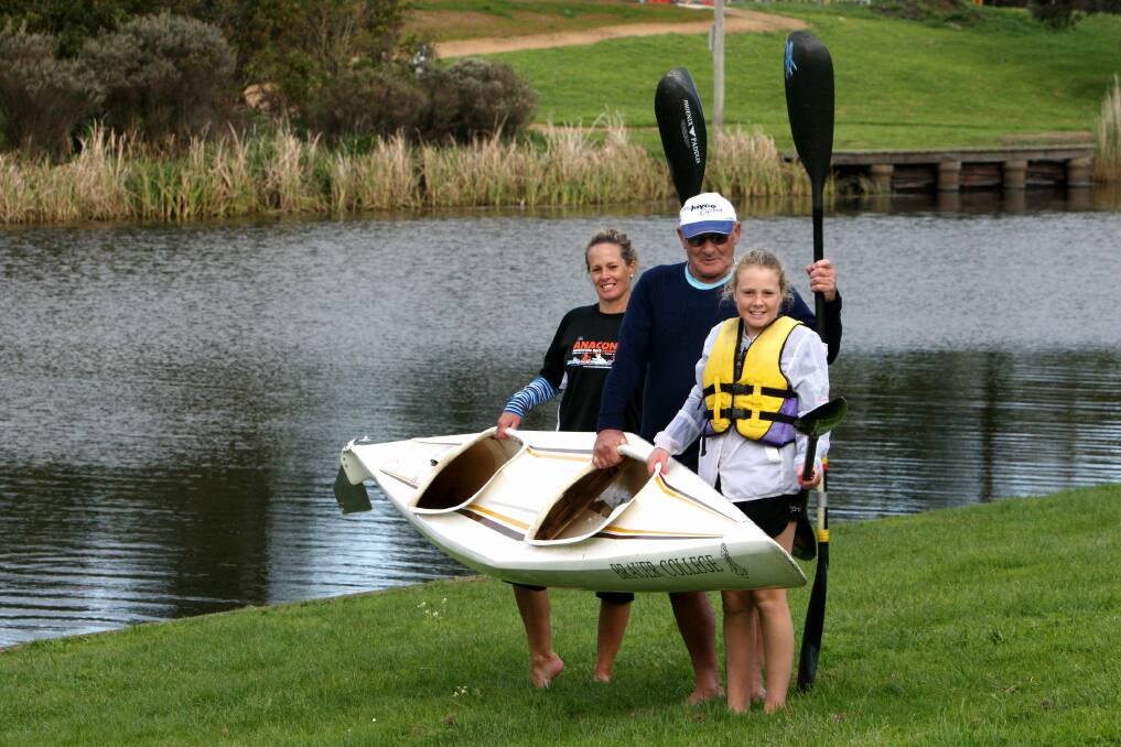 Preparing for Sunday's come-and-try day are kayakers Katrina Lamb, Murray Rantall and Dembi Lamb.