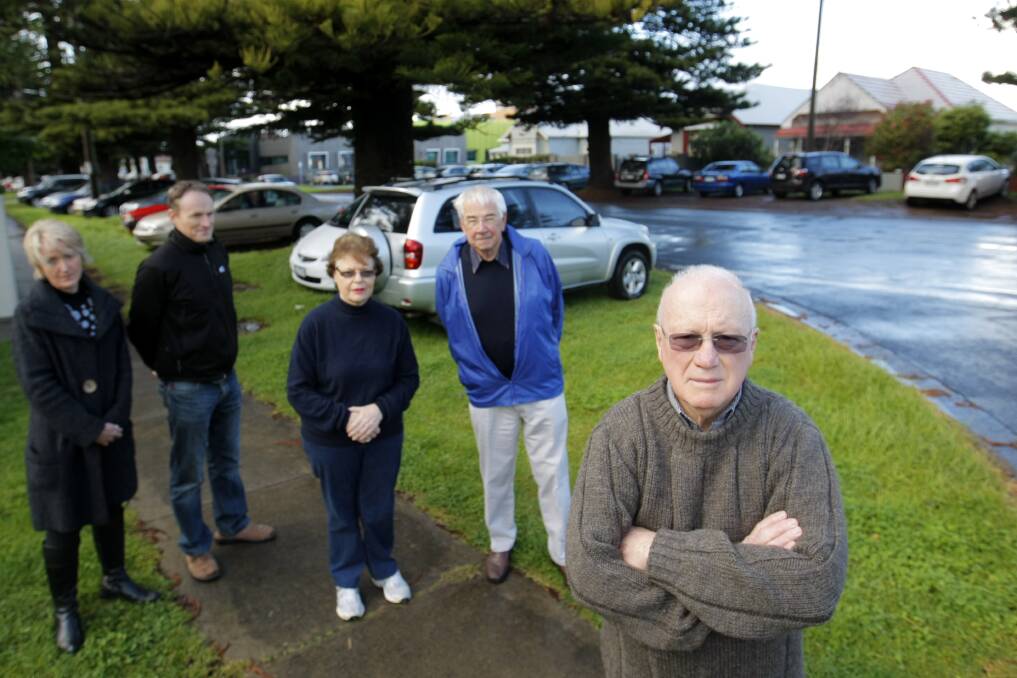 Koroit Street residents (from left) Megan Cullum, Vincent Gagniere, Rosemary Slockwitch, Michael Roche and Ian Slockwitch believe the parking situation around Warrnambool Base Hospital poses a safety issue.