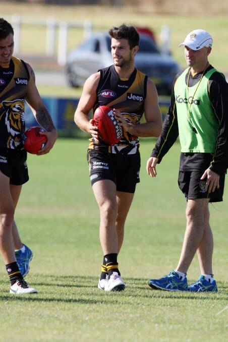 Richmond captain Trent Cotchin was in tip-top shape for the team’s training session at Warrnambool’s Reid Oval yesterday.
