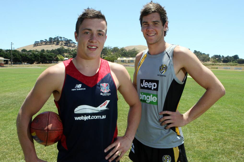 Lewis Taylor (left) and Nick Bourke got a sneak preview of life as an AFL player.