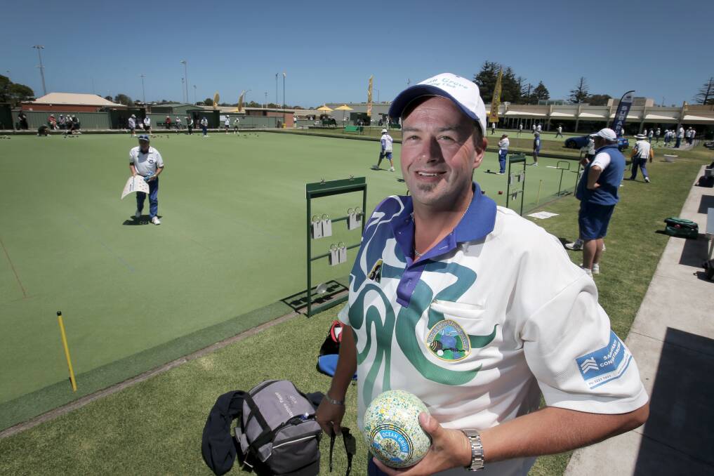 Australian and Victorian representative Matt Flapper takes a break during the pairs tournament at City Memorial Bowls Club.
