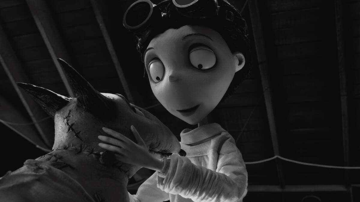 Victor Frankenstein and his reanimated dog in Frankenweenie.