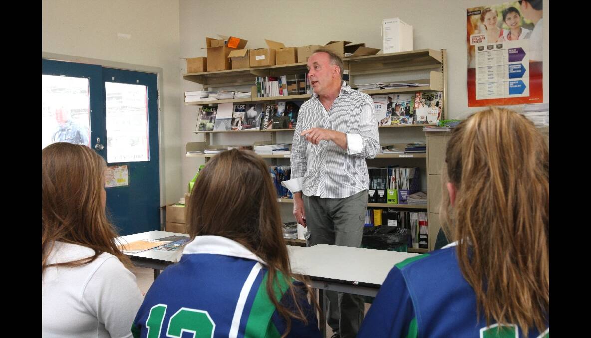 Psychologist Dr Greg Willis advises Warrnambool College students about career paths in the field of psychology during his visit to the school yesterday.