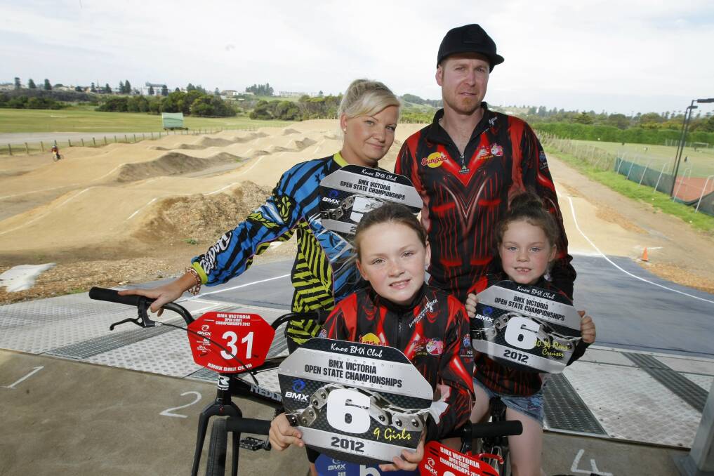 Fast family: Karla and Tim Jephcott share a love of BMX racing with their children Johanna, 9 (front left), and Annika, 5. 