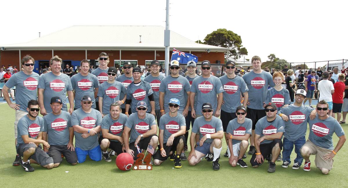 The Australian and US teams raised $57,000 for the Royal Children’s Hospital with the inaugural Kick-It Down Under kickball game. Picture: Phil Jordison