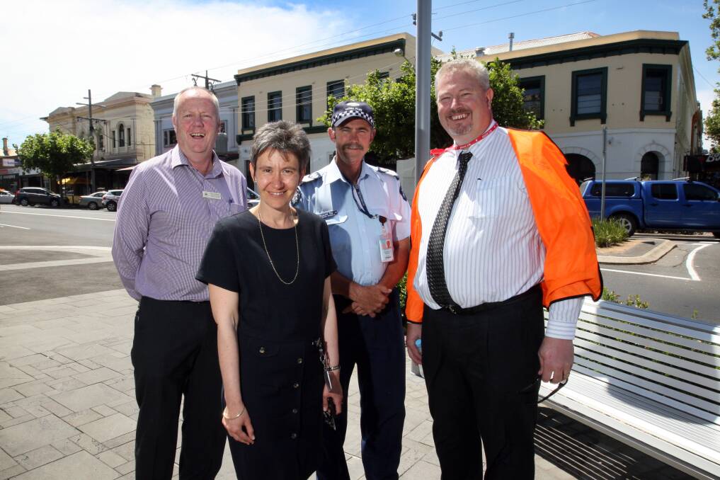 Council local laws co-ordinator Peter McArdle (left), city business support manager Tanya Egan, Senior Sergeant Russell Tharle and consultant Paul Dingemans hit the streets.