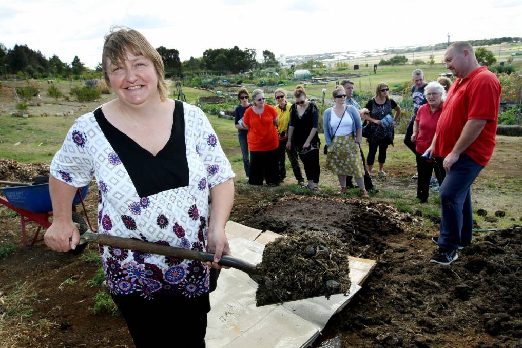 Carolyn Payne demonstrates a no-dig garden at the open day on Saturday. 