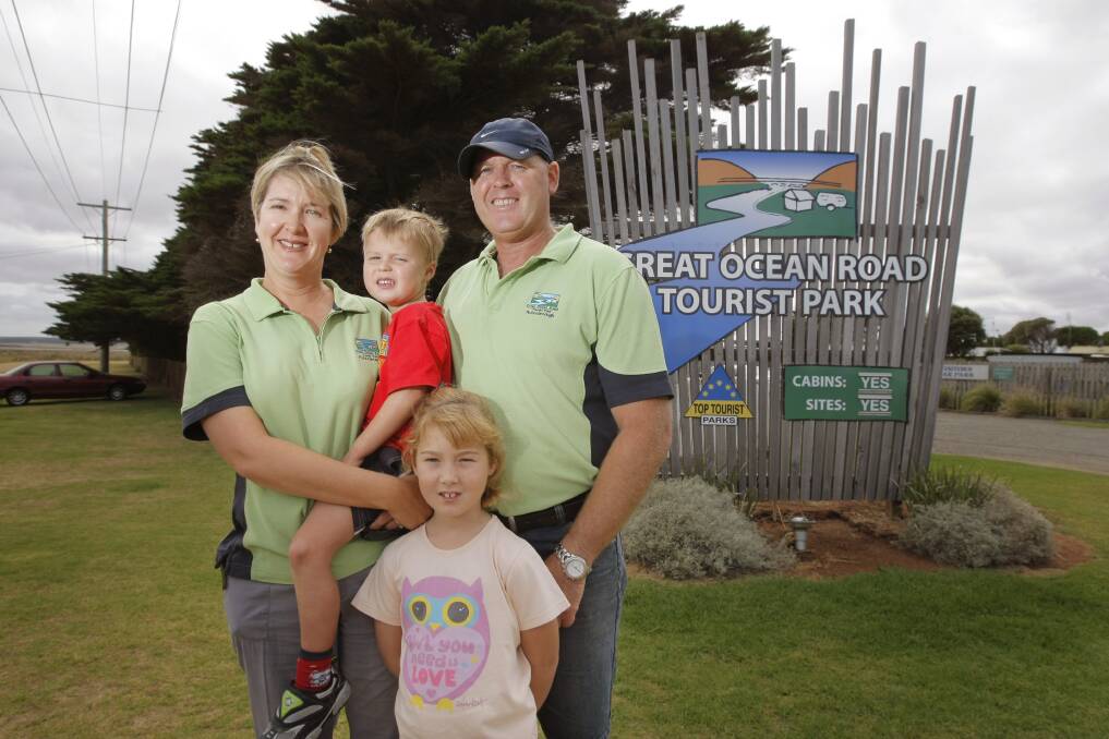 Owners Sarah (left), Toby, Lily and Dean Hellessey are jumping for joy after their Great Ocean Road Tourist Park in Peterborough was voted the best in Australia. 