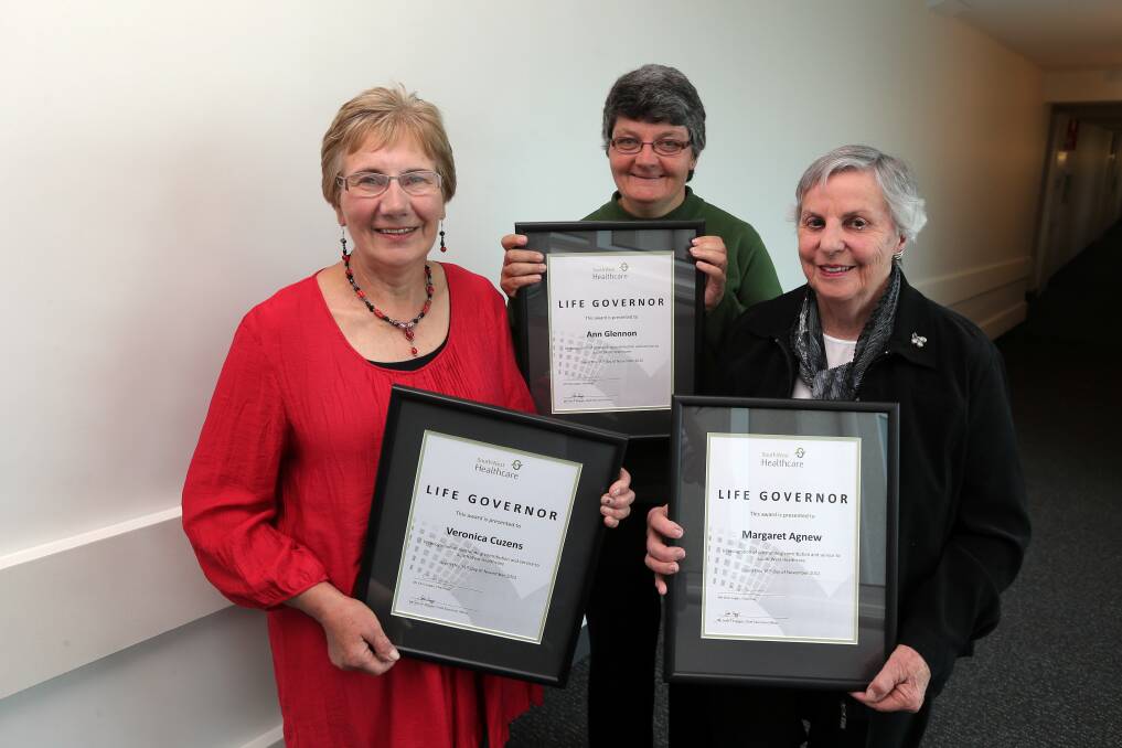 Veronica Cuzens (left), Ann Glennon and Margaret Agnew have been awarded South West Healthcare life governorships. 
