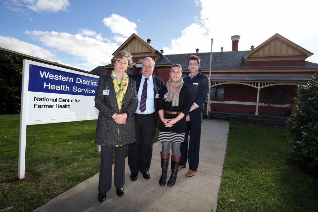 Funding worries: National Centre for Farmer Health director Sue Brumby (left), Western District Health Service CEO Jim Fletcher, centre lecturer and researcher Jacquie Cotton and centre agrisafe clinician and nurse Mark Atcheson. 