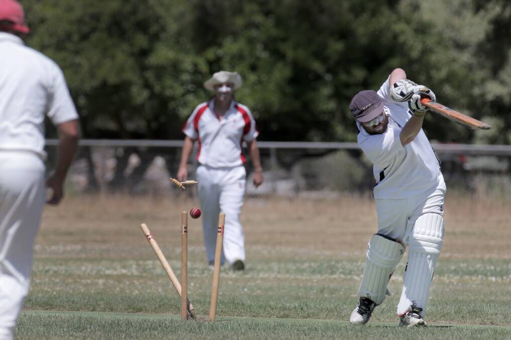 Hawkesdale batsman Brad Smith is bowled middle stump in his side’s GCA clash with Wangoom on Saturday.