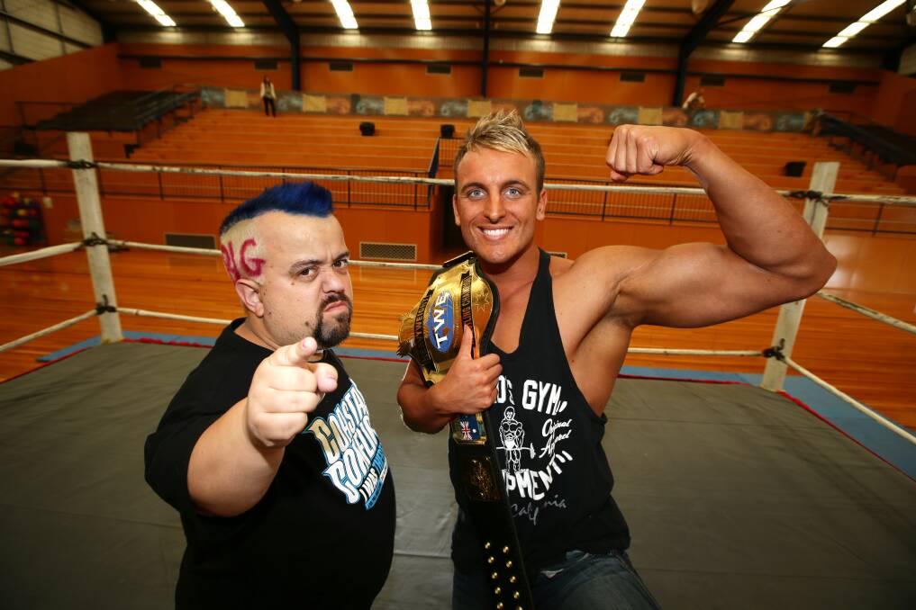 Blake “Mr Big” Johnston (left) and Australian wrestling heavyweight champion Daniel Swagger are ready for tonight’s Coastal Conflict wrestling action at the Warrnambool Stadium. 