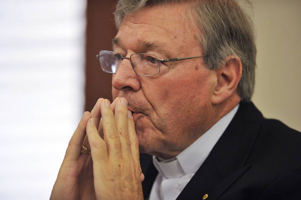 Cardinal George Pell appears at the Victorian parliamentary inquiry into child abuse yesterday. 