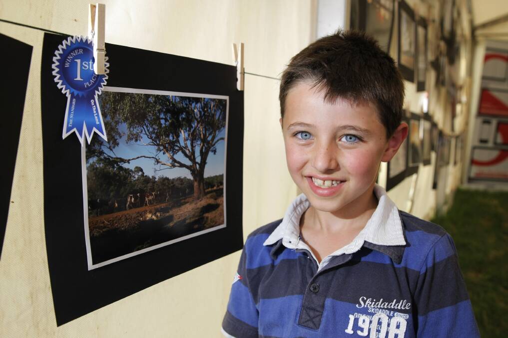 Ben Gimour, 10, with the winning snap of cows returning from milking at his grandfather's Nullawarre dairy farm. 
