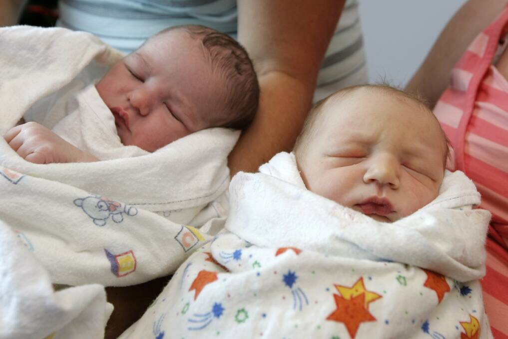Little Xavier Smith-Fowler (left) and Jensen Laird were among four babies born at the Warrnambool Base Hospital on Wednesday — the 12th of the 12th, 2012.