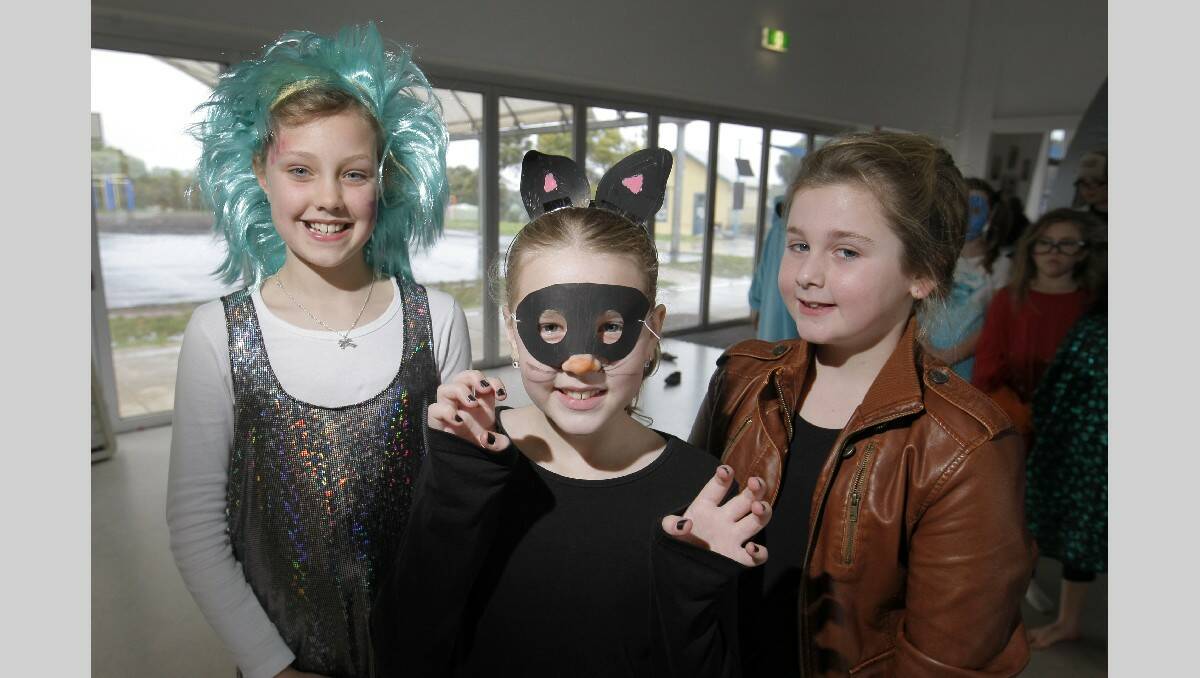 Merrivale students dress up for a science fair, from left, Marley Lone, Kayla Neave and Ruby Medley, all nine years old. Picture: ROB GUNSTONE