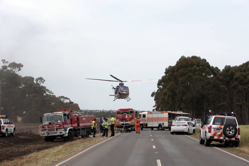 The air ambulance transports an injured driver from the scene of a fatal car crash near Berrybank last month. Photo: LEANNE PICKETT