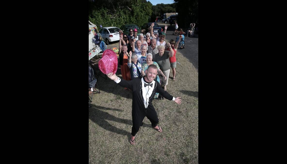 Four generations of family from around Victoria celebrate the new year in Warrnambool's Shipwreck Bay Holiday Park, the Pickfords, Brogs, Wrights, and Carrascos. In front is Jordy Ralph from Stawell. 131231AS13 Picture: AARON SAWALL