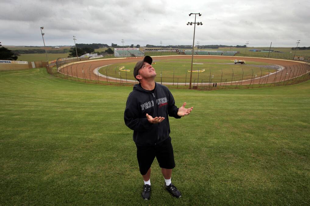 Premier Speedway general manager David Mills at the rain-soaked circuit. Photo: DAMIAN WHITE