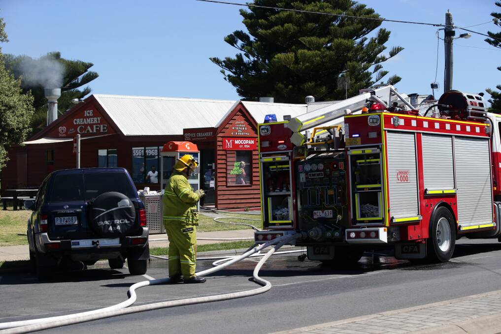 Fire fighters attended a fire in a fat fryer at the Main Beach Kiosk this afternoon. PHOTO: Damian White