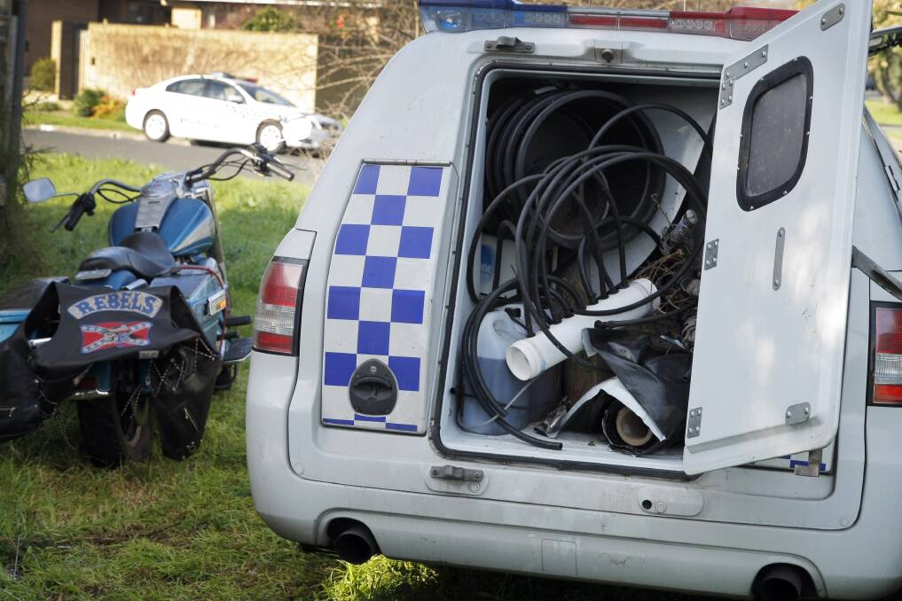 A hydroponics set-up in the back of a divisional van after police raids on Rebels gang member houses in Camperdown and Terang. Picture: ROB GUNSTONE